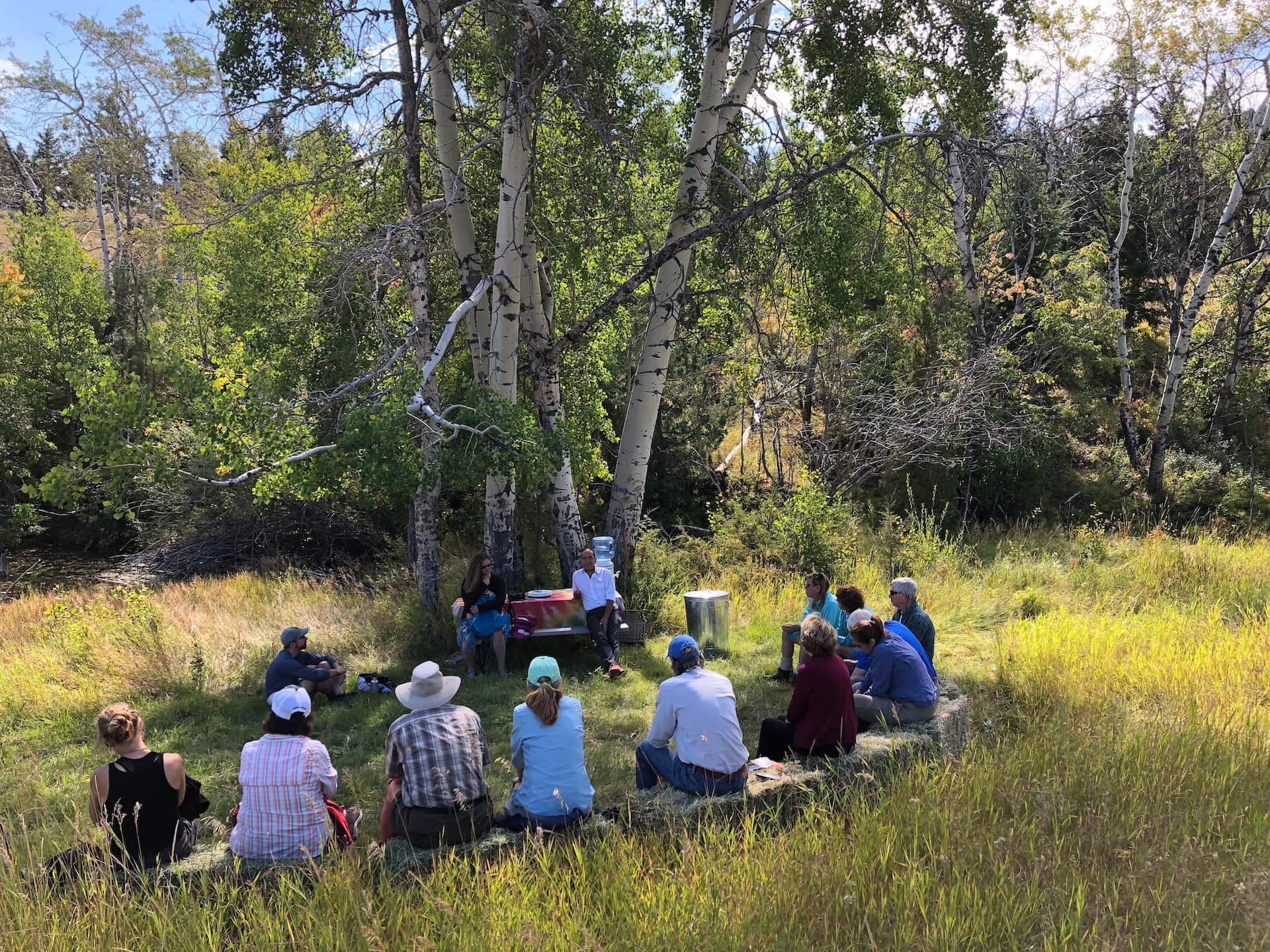 Students learning in the Merlin Nature Preserve's outdoor classroom. 